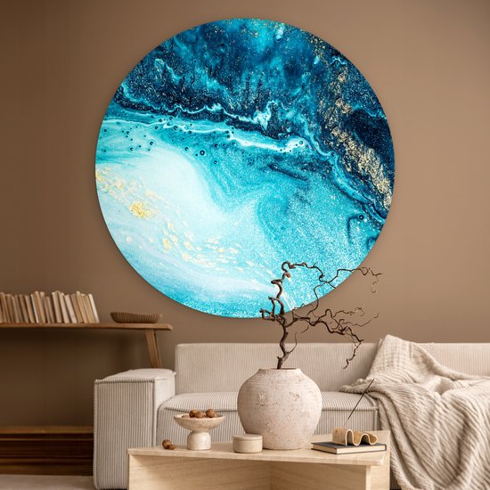 WallCircle - Wall Circle - Wall Circle Indoor - Aspect Marbre - Blauw - Or - Luxe - Glitter - Marbre - 120x120 cm - Décoration murale - Peintures Ronds XXL