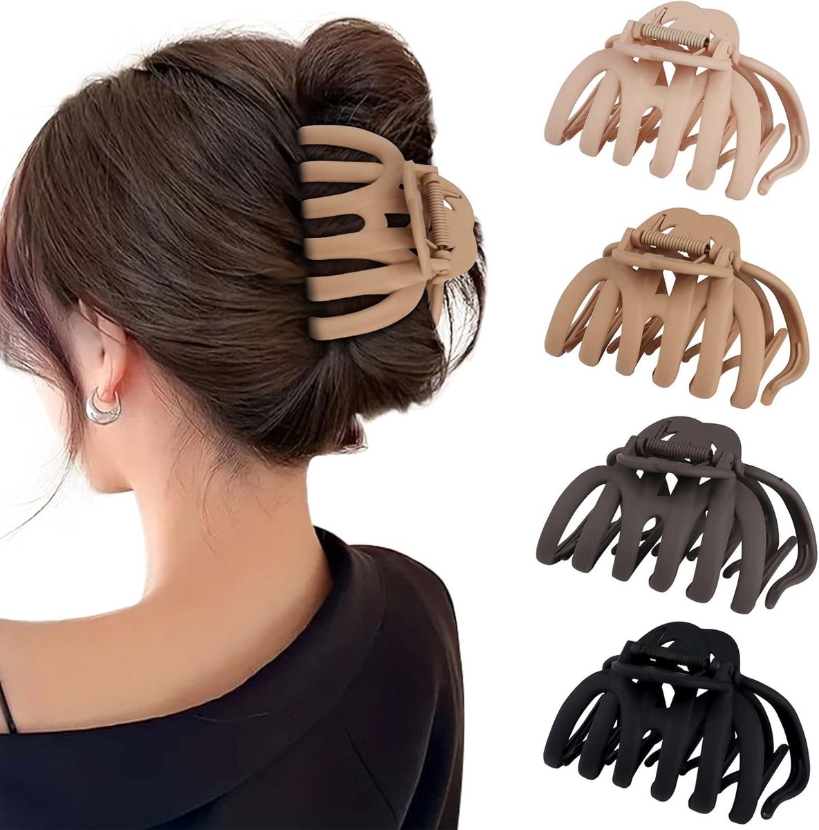 4 stuks haarclip groot, oktopoos haarspeld voor dames, spin haarklemmen, 9,5 cm, antislip haarspeld, dik haar, haarsieraad voor vrouwen en meisjes, neutrale kleuren