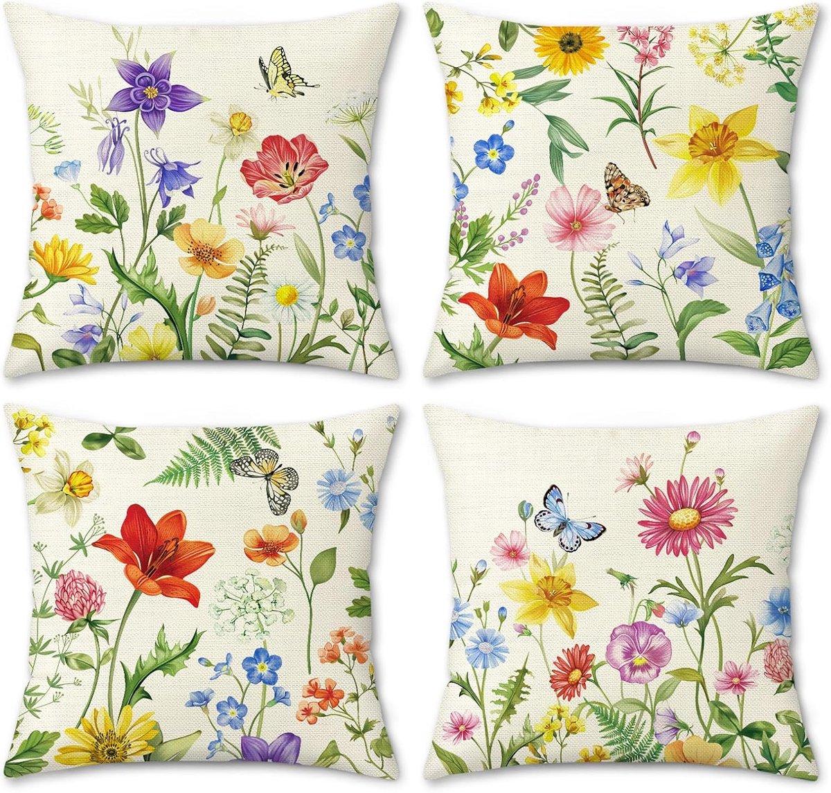 Kussenslopen, tuin bloem vlinder outdoor boerderij polyester decoratieve kussenslopen voor slaapbank thuis patio set van 4, 45 x 45 cm