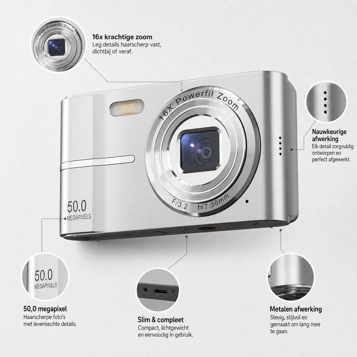 Digitale Camera - 50 Megapixel - 4K Video - 16x Digitale Zoom - 2.4 Inch LCD Scherm - Memory card not included - Compacte Camera voor Vloggen en Fotografie - Autofocus - Zwart – foto 5