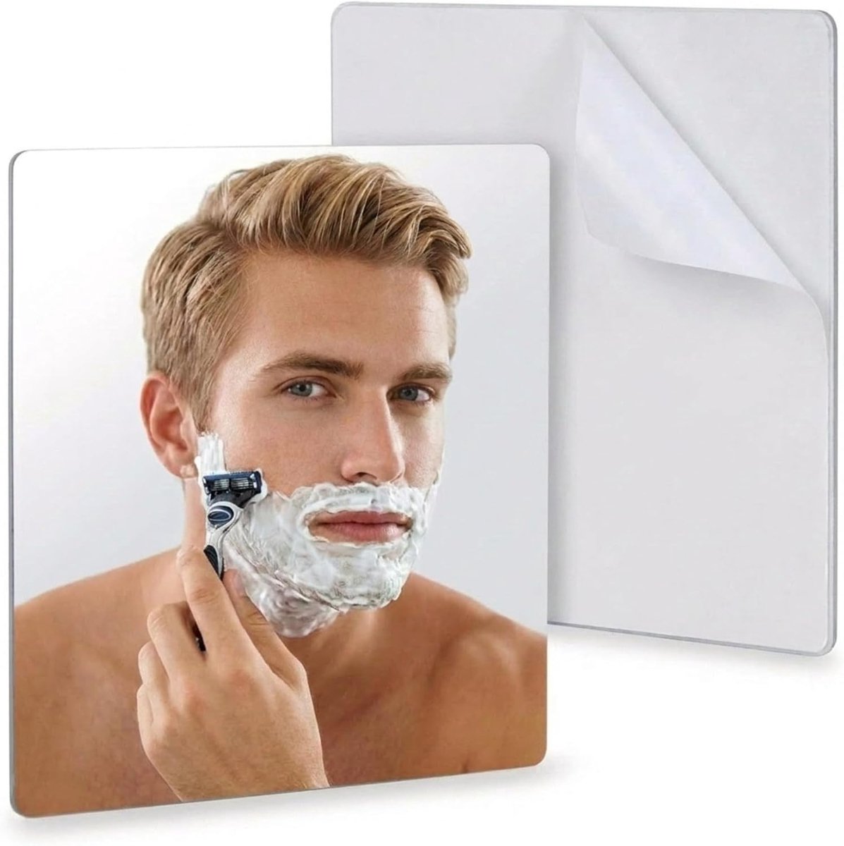 mistloze douchespiegel voor scheren - anti-condens badkamerspiegel met kleverige 3M rugtape, frameloze en onbreekbare plastic spiegel - 16 cm x 16 cm (vierkant)