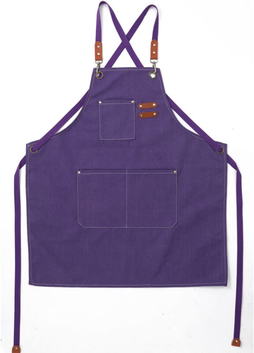 schort-(Paars) Keukenschort geschikt voor heren, gemaakt van canvas,geschikt voor 3 zakken, waterdicht en verstelbaar, geschikt voor barbecues, restaurants, tuinen, houtbewerking, enz. Afmetingen: 51 x 60 cm. Alleen het schort wordt verzonden.