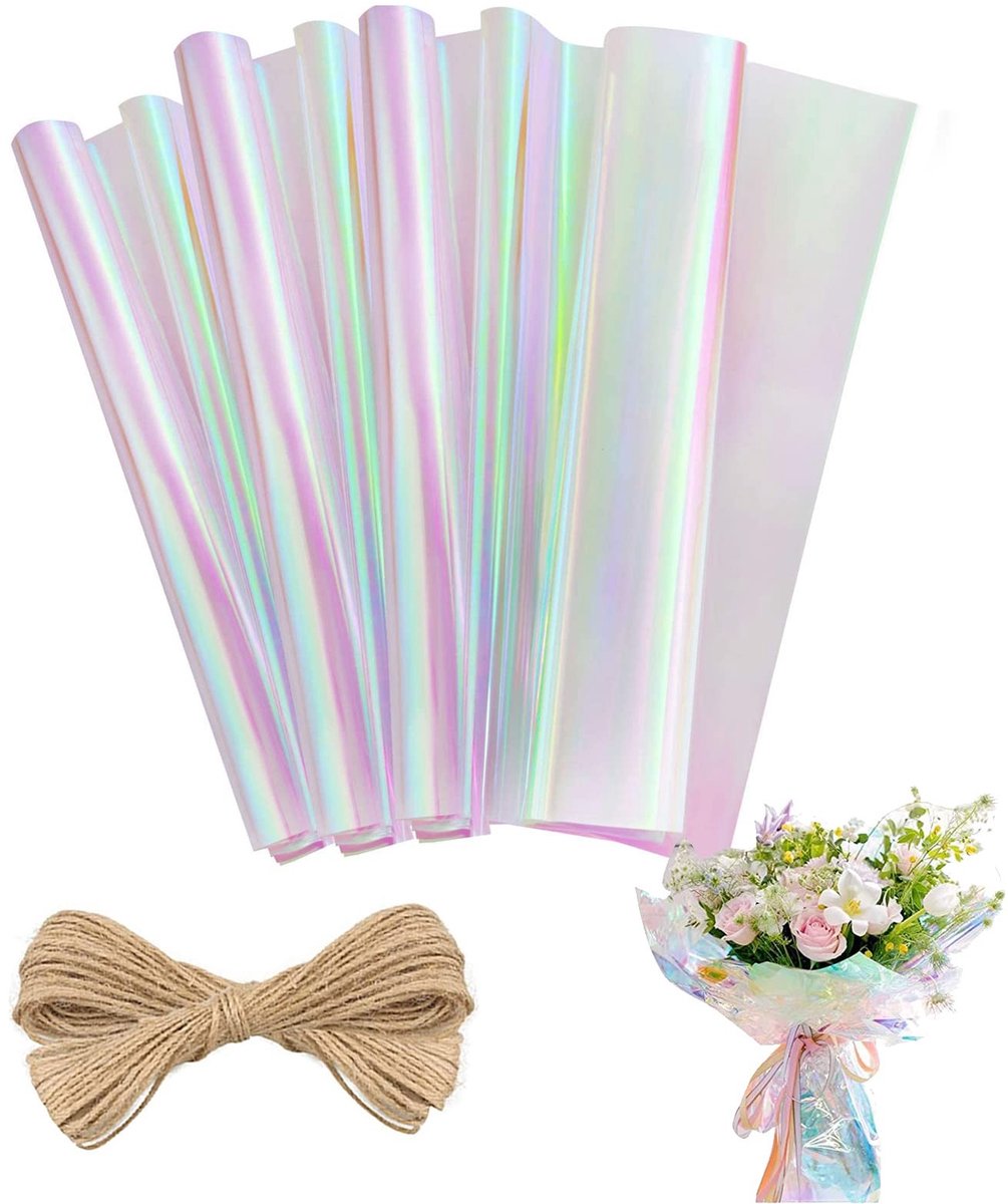 Dailygoods - Rainbow Flowers Inpakpapier - iriserende cellofaanrol, 10 stuks (50 x 60 cm)