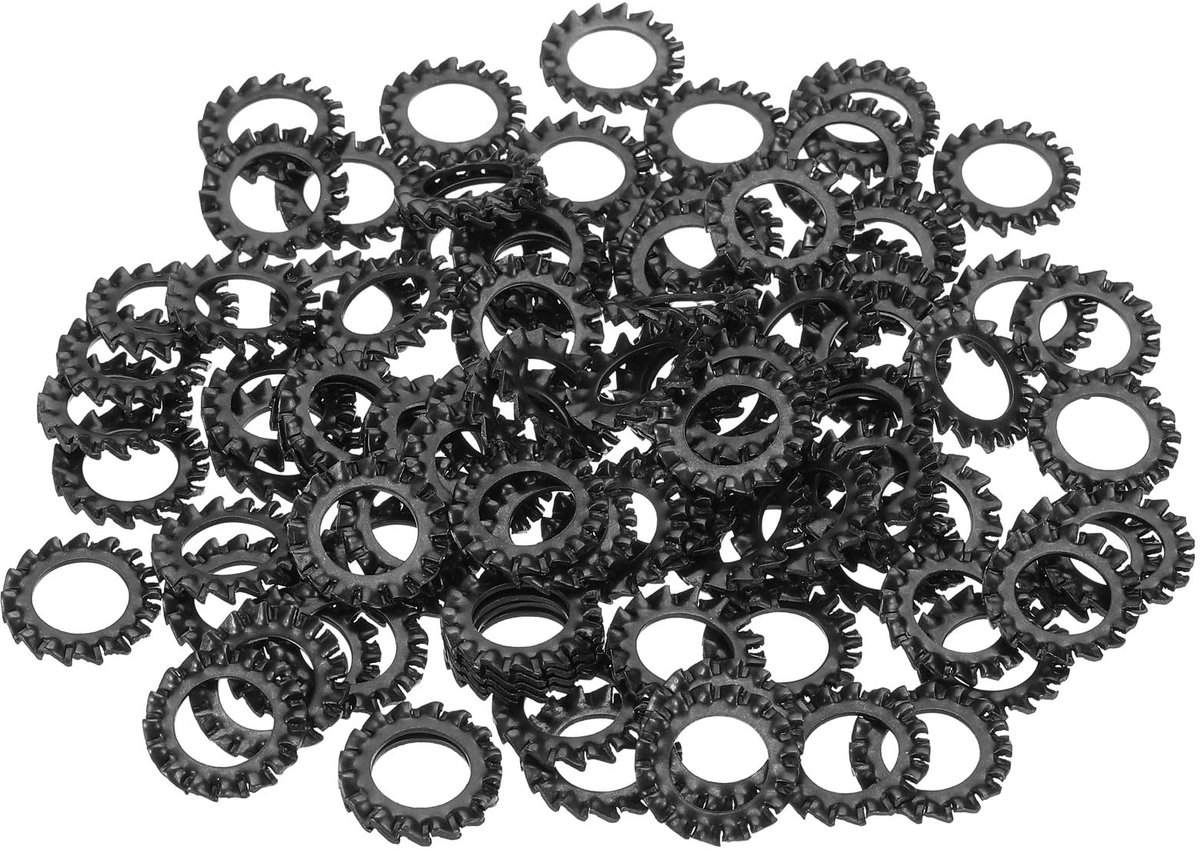 Borgringen met externe tanden, veiligheidsschijven van koolstofstaal, M10, voor schroeven, mechanische uitrusting, bevestigingselementen, zwart