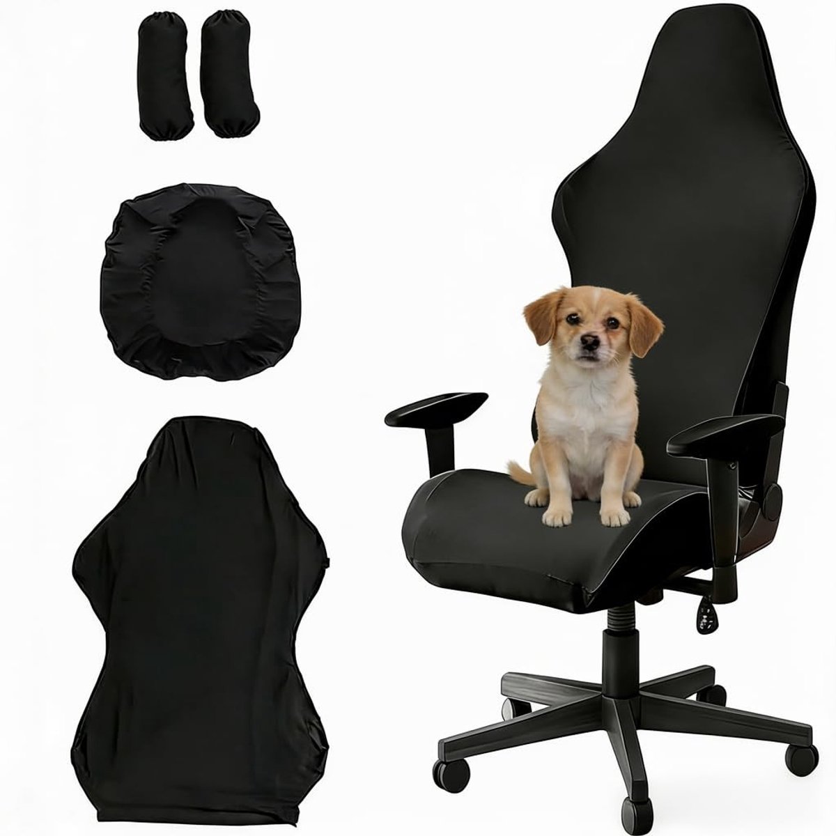 Dailygoods - Gaming stoelhoezen, 4 stuks, gamingstoel, overtrek, computerstoel met armleuningen, rekbaar, afneembaar, wasbaar, voor computerstoel, gamingstoel, draaistoel, stoel