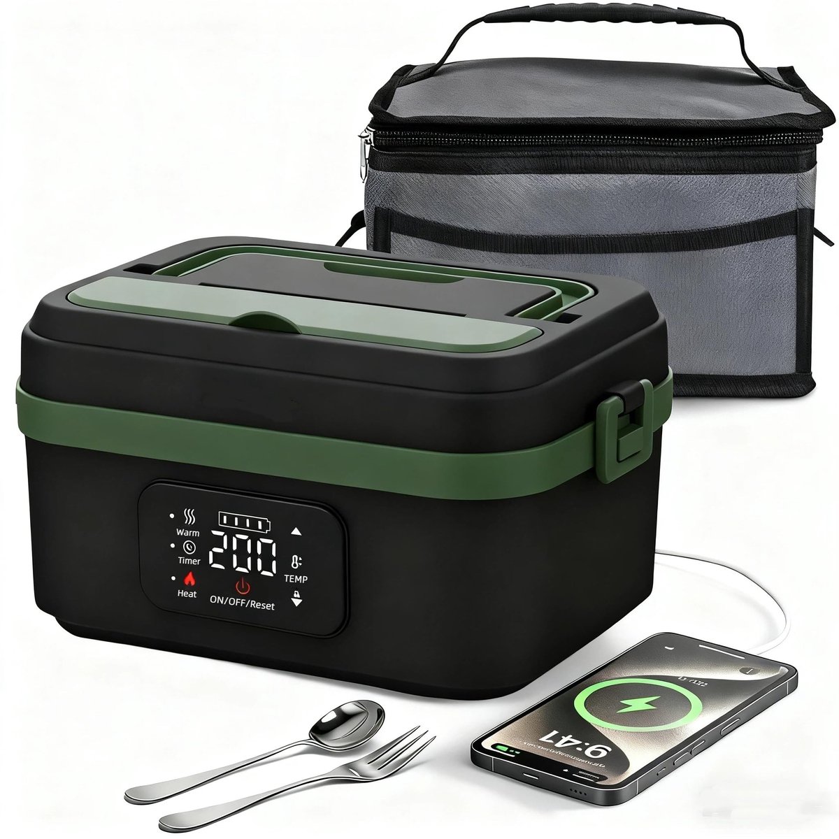 Dailygoods- Lunchbox Volwassenen 1L - Elektrische Broodtrommel - Verwarmde Lunchbox - Timerfunctie - Draadloze Lunchbox - 8000 mAh Batterij