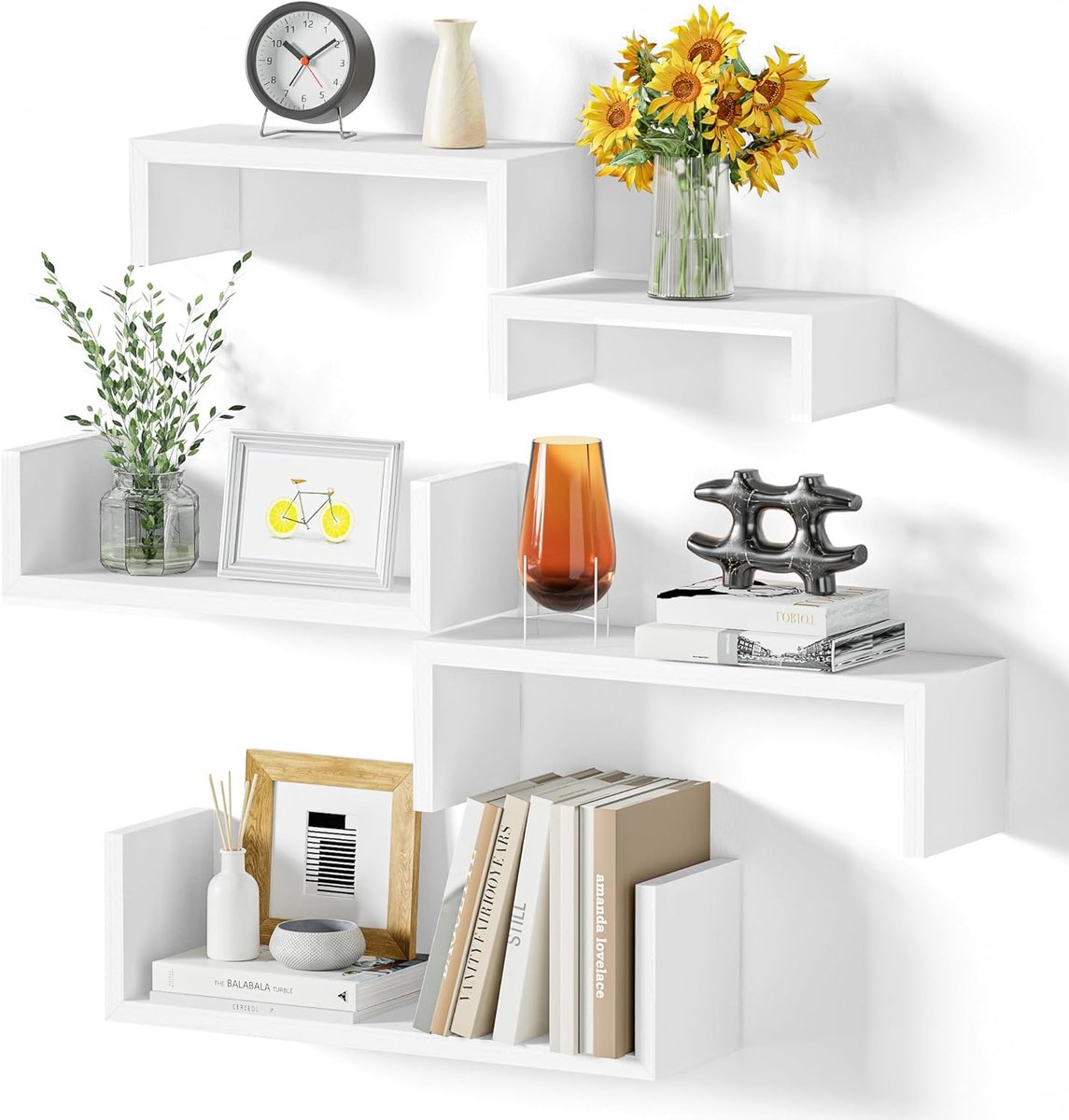 Zwevende planken, maximale belasting 40 kg, moderne wandplank, decoratie, doe-het-zelf, wandmontage, hangrekken voor woonkamer, badkamer, slaapkamer, kantoor, keuken, wit