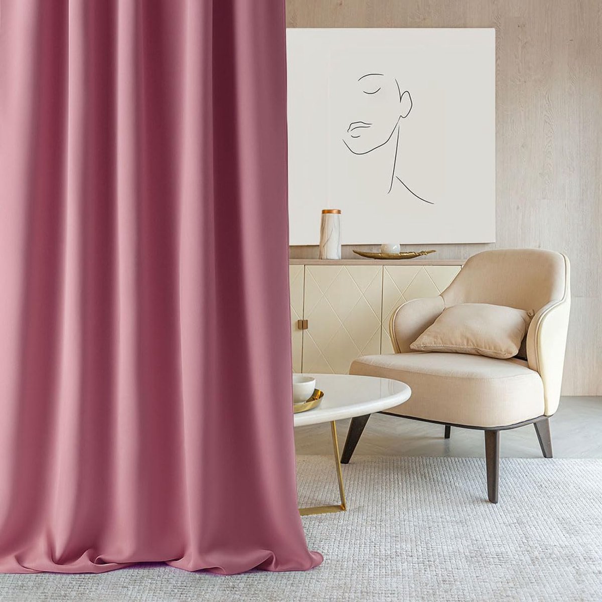 Aura Gordijn met zilveren ringen, 140 x 260 cm breed x hoogte, verduisteringsgordijn, schuifgordijnen, decoratief, modern gordijn, woonkamer, slaapkamer, roze