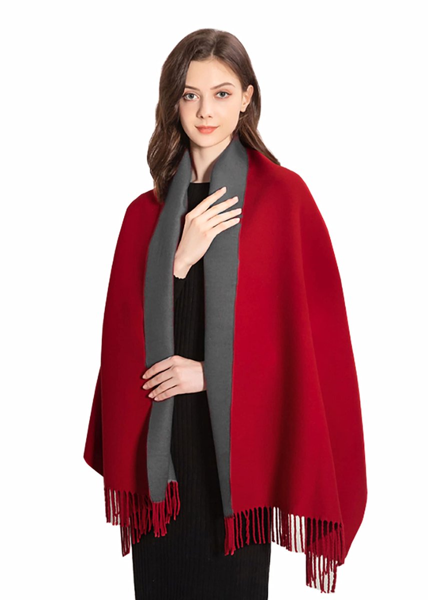 Kasjmier Sjaal Dames Oversized Pashmina Grote Warme Sjaals Wraps 2-Tone Effen Kleur voor Herfst Winter 70 x 200 cm