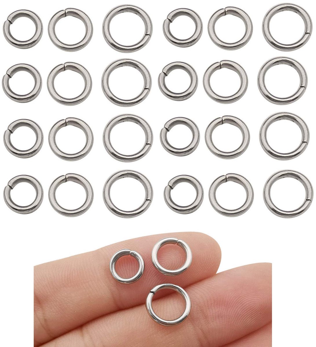 300 stks Mix 8 mm 9 mm 10 mm roestvrij staal dikke sterke ringen springringen Connector ringen voor sieraden maken kettingen armband oorbellen sleutelhanger DIY Craft (M536)