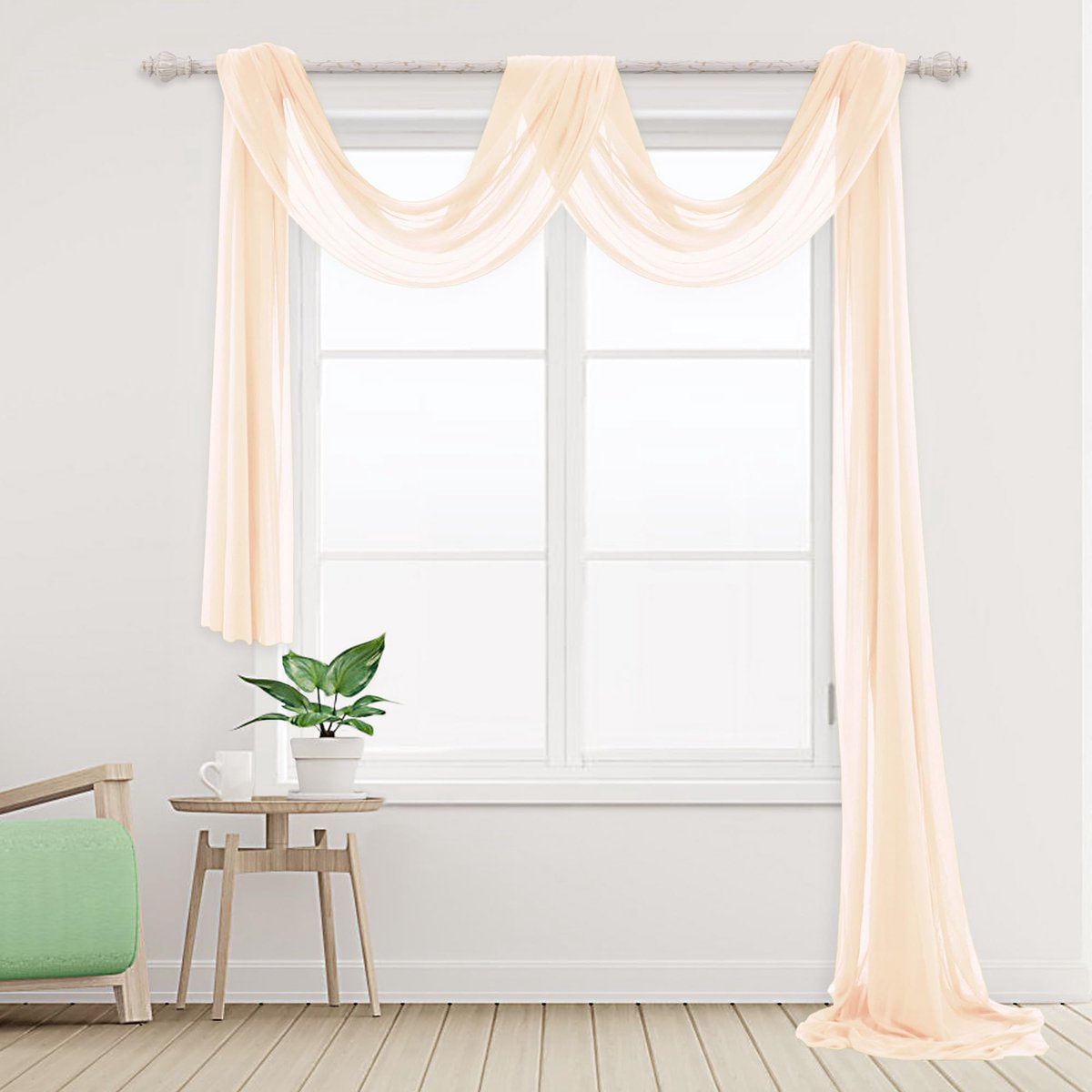 Dwarsbehang, vrije handdecoratie, transparant, 160 x 600 cm, voile gordijn, decoratie, bruiloftsboog, tule voor fotografie, bruiloft, feest, verjaardag, doop, hemelbed