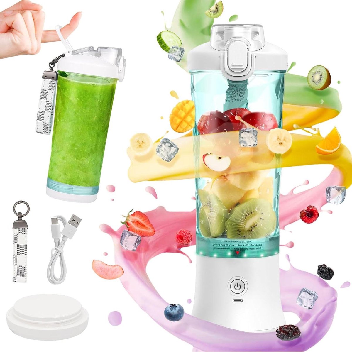 Draagbare Mixer Smoothie Maker Drankjes Maken 6 Roestvrijstalen Messen 600 ml Wit