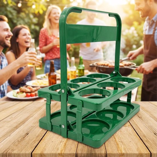 plastic flessenhouder voor 6 flessen, drankdrager met handvat en stevige houder, herbruikbare flessenmand voor transport, picknicks, feestjes, keuken, groen — afbeelding 2