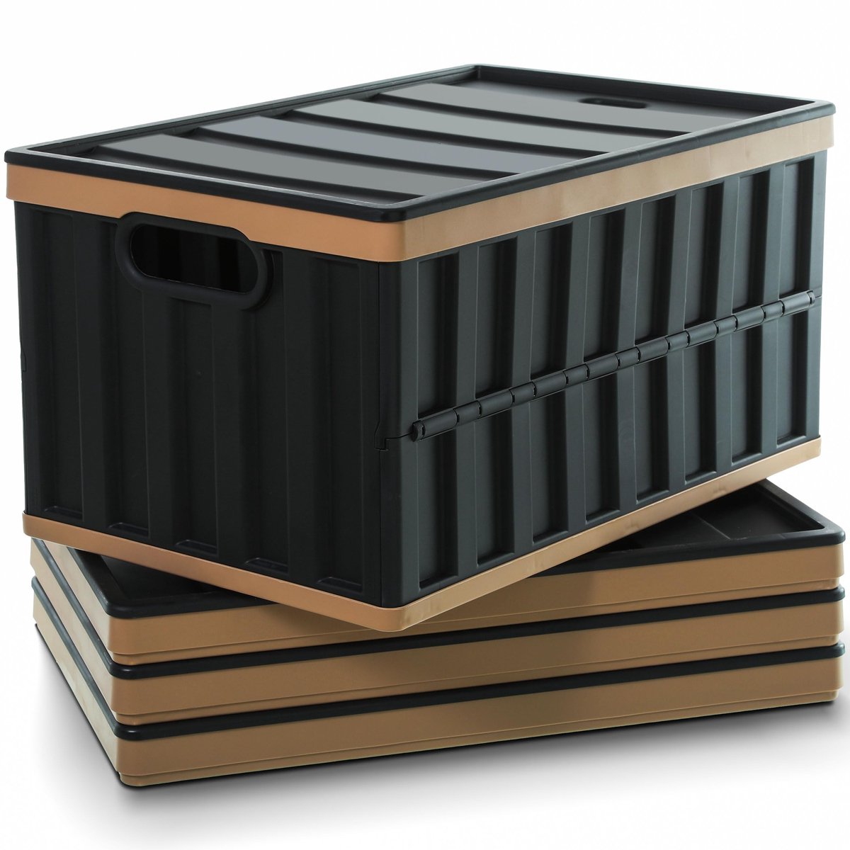 Set van 4 klapkisten, 64 liter, kunststof vouwbox, campingbox, opvouwbare opbergbakken voor outdoor, badkamer, keuken, kantoor, woonkamer (zwart)