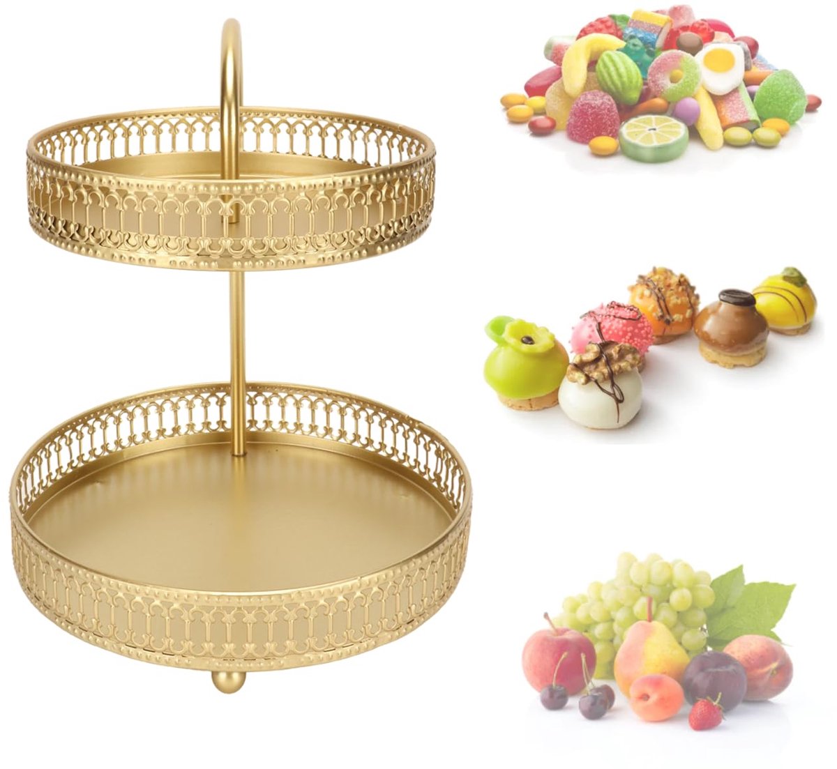 Rond Taart- en Dessertstandaard, 2 stuks, Vintage Stijl voor Cupcakes, Displayborden en Feesten, Perfect voor Sierlijke Presentatie van Gebak, Fruit en Snoep