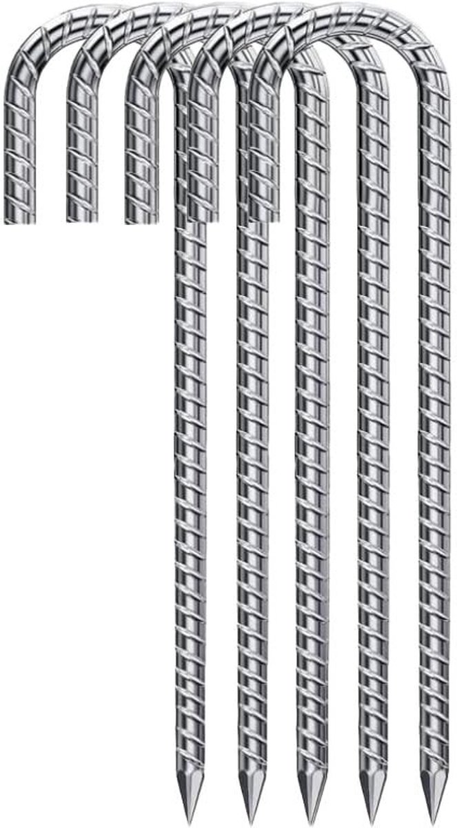 Dailygoods- Grondanker 30 cm J-vormig - Grondpen - Haringen - Metalen - Stabiel - Geschikt voor zachte/harde grond - Kampeerharing