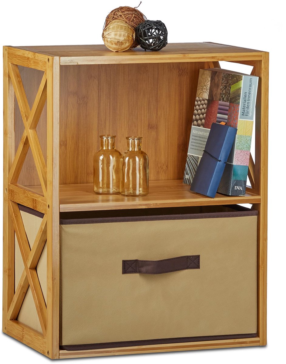 2x rek bamboe, met mand, met 2 etages, badkamerrek, opbergrek keuken, HxBxD 54x42x29 cm, natuurlijk bruin