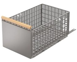Telescopische lade voor keukenkasten, organizer zonder boren met houten handvat, glijrails en plakband, 39,5 x 23,5 x 19,5 cm, voor reinigingsmiddelen, pannen en specerijen
