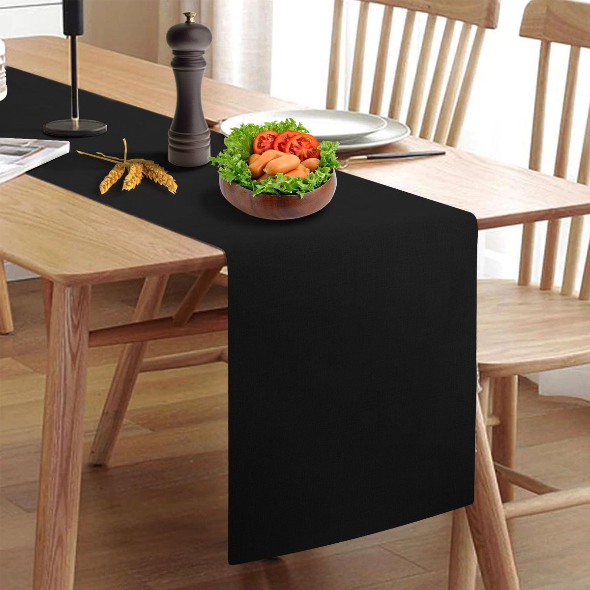 Tafellopers, Dikke Boerderijstijl Tafelband, Kastenrunner, Rustieke Tafelrunner voor Keuken, Eetkamer, Slaapkamer, Woonkamer(275cm, Zwart)