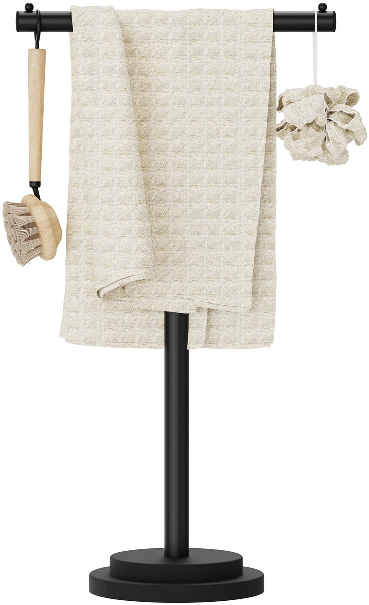 handdoekstandaard, in hoogte verstelbaar, staande handdoekhouder, industriële stijl handdoekladder, washandjesstandaard, voor keuken, badkamer, slaapkamer, zwart, 1 stuk, GMJJ001B-1