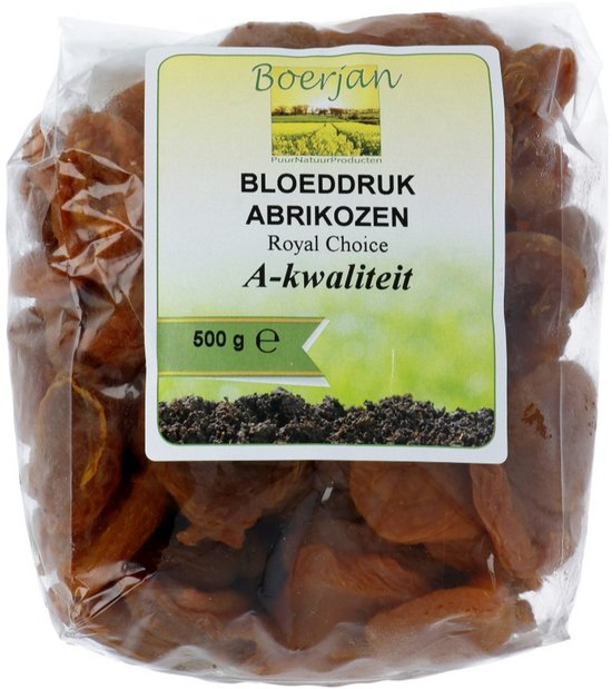 Zak met gedroogde Boerjan Bloeddruk abrikozen, 500g, A-kwaliteit.