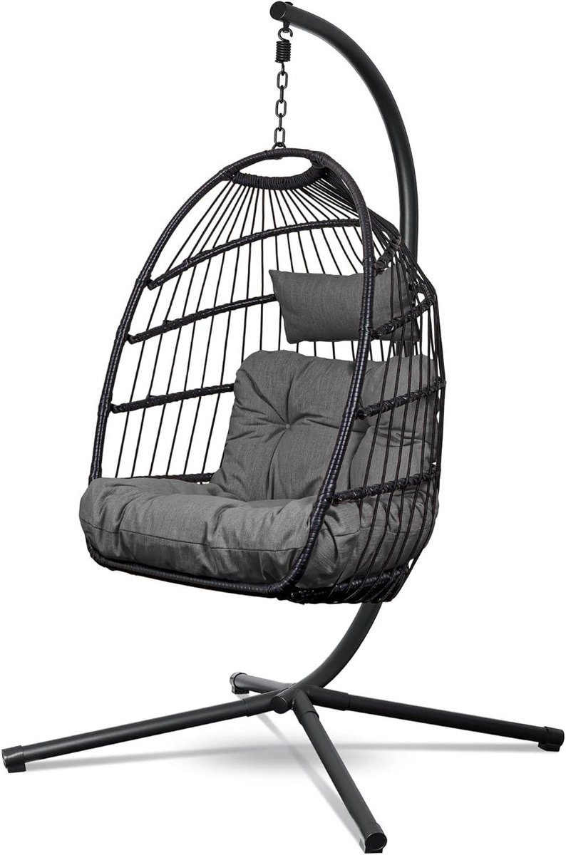 Hangstoel met Standaard - Egg Chair Cocoon - Ontspannen in de tuin - Gegalvaniseerd Stalen Frame - 195 cm hoog