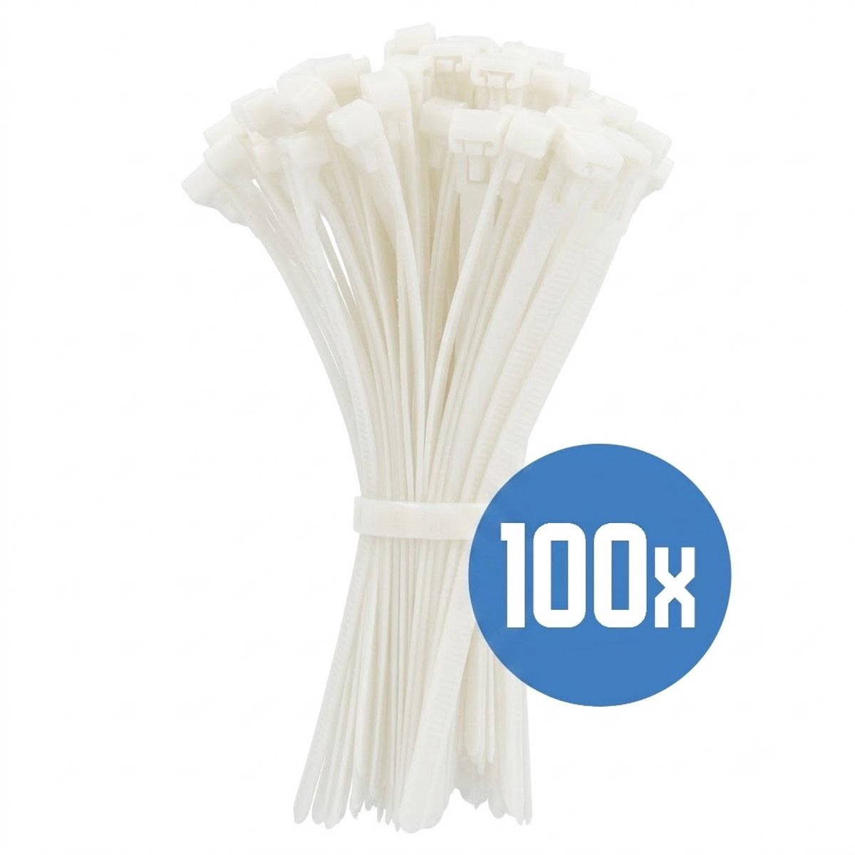 DULA Hersluitbare kabelbinders wit 300 x 7,6 mm - Tyraps - 100 stuks