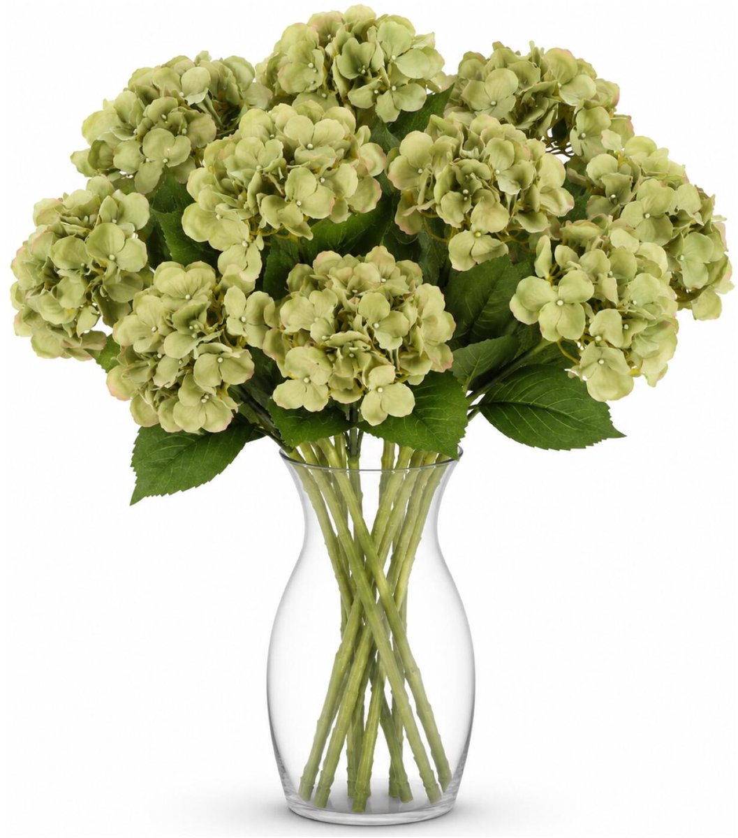 Bellatio Design Kunstbloem Hortensia tak - 10x - groen - 48 cm - losse steel - Kunst zijdebloemen - hydrangea