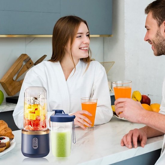 Draagbare Mixer - Smoothie Maker - Gezonde Drankjes Maken - 6 Roestvrijstalen Messen - 400 ml - Blauw — afbeelding 5