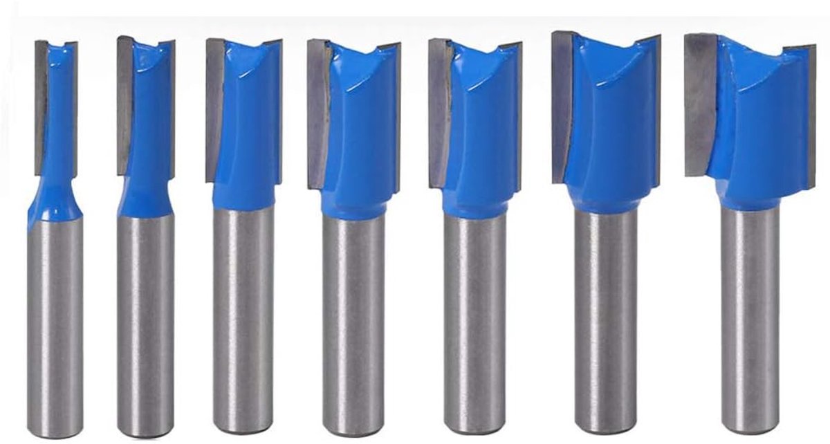 Dailygoods - Set van 7 stuks - Freesset voor houtbewerking - 8 mm schacht - Wolfraamcarbide hardmetaal - Snijdiameters 6-20 mm
