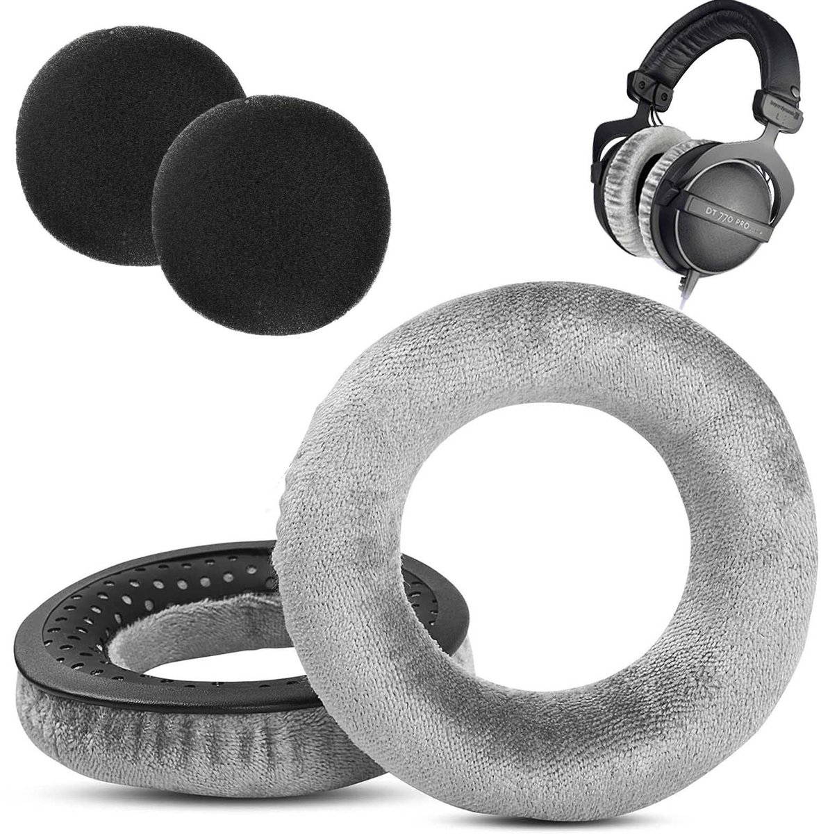 Dailygoods - Vervangende pads, compatibel met DT990 / DT880 / DT770 Pro helmen, zachte stof, hoogwaardig schuim, duurzaamheid en verbeterde geluidsisolatie (grijs)