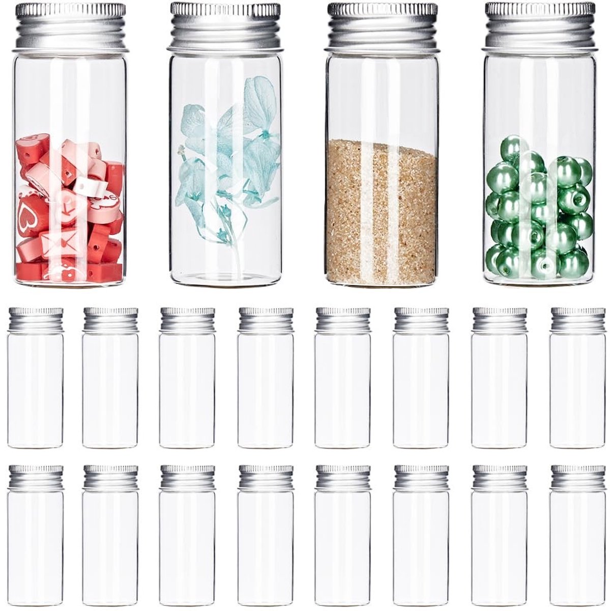 Dailygoods- Glazen Potten 30 ml - 24 Stuks - Mini Glazen Flesjes - Aluminium Schroefdop - Vloeibare Planten - Doe-Het-Zelf Ambachten