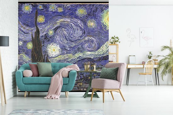 Behang - Fotobehang Sterrennacht - Vincent van Gogh - Breedte 280 cm x hoogte 280 cm