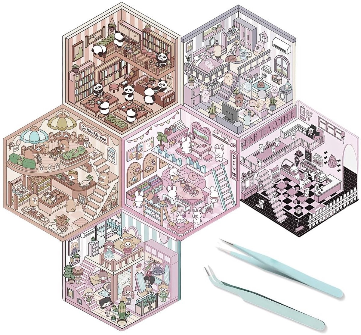 Dailygoods- 3D-Stickers - 8 Stuks - Schattige Cartoonstickers - Knutselen - Stressvermindering - Waterdicht PET-Materiaal - Charmante Patronen - Scrapbooking Stickers