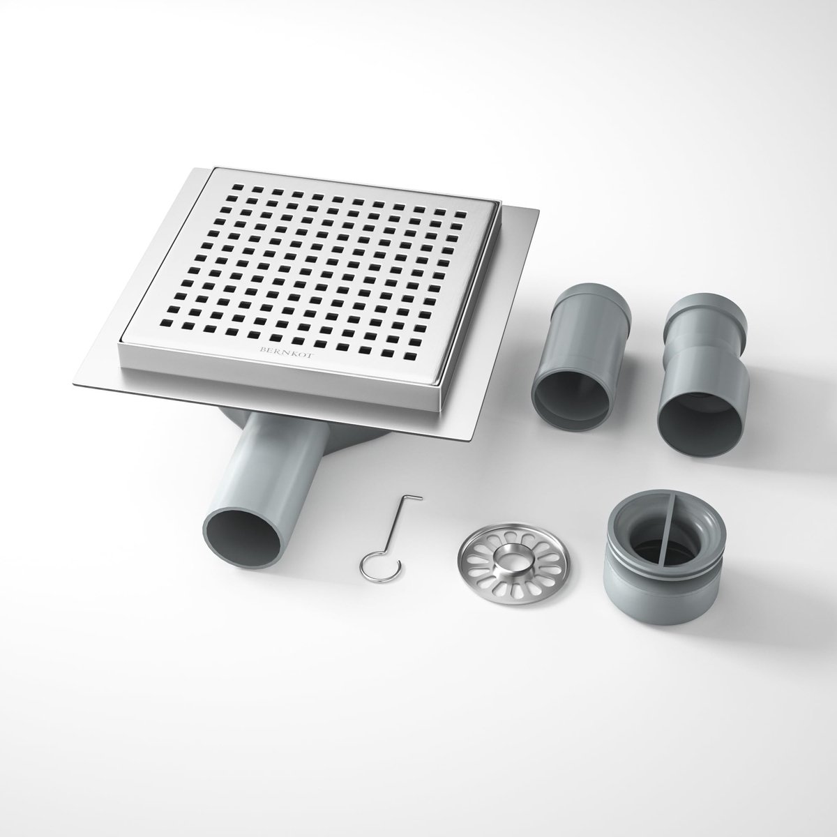 Dailygoods - Doucheafvoer - Doucheputje - 360° Geurstop - 15x15cm - Haarfilter - Inclusief adapters DN50 DN40 - Geschikt voor badkamers - Zilver