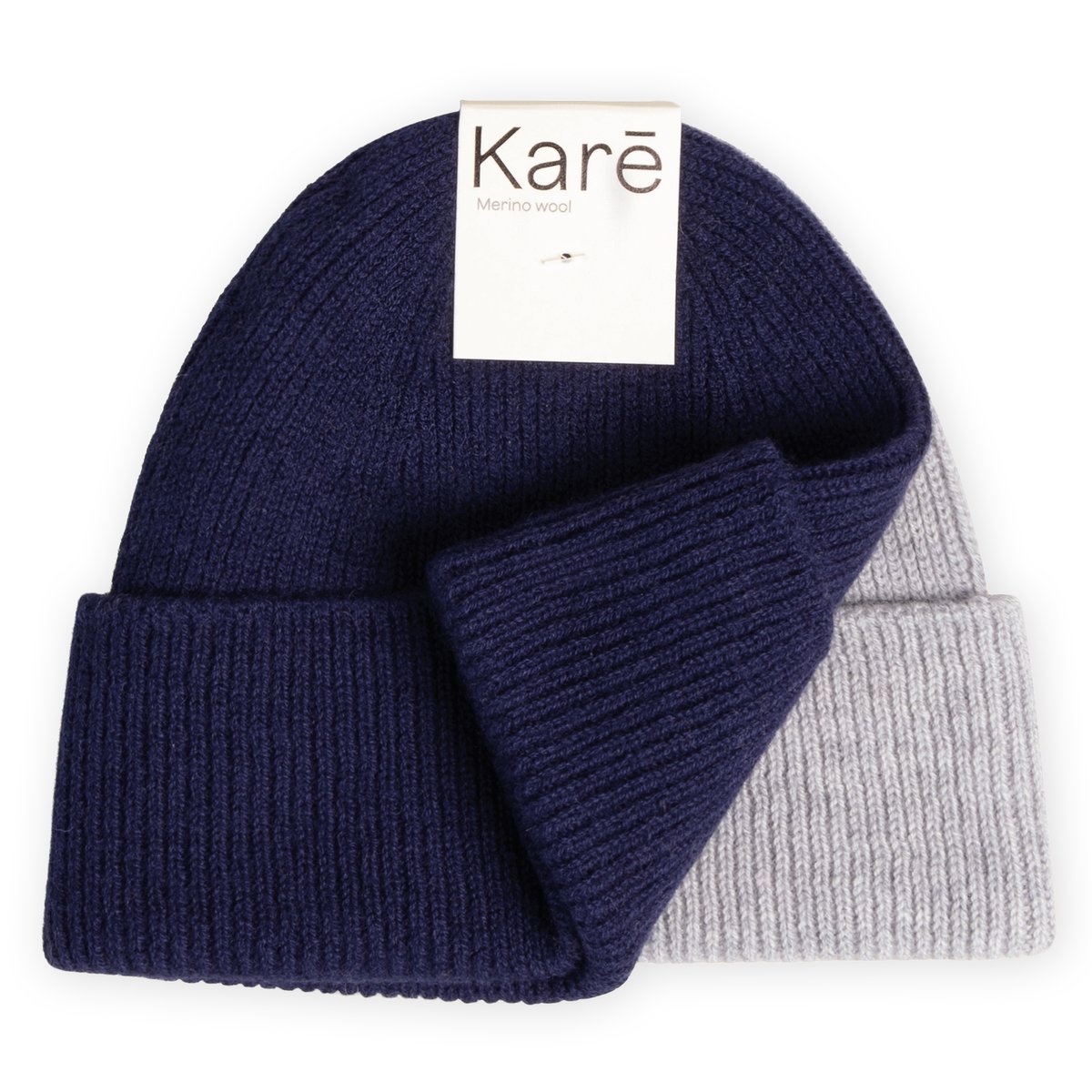 Karē Baby Muts - Baby Mutsje Unisex - 0-6 maanden - Zacht & Ademend Merino Wol - 2 Pack - Dark Navy & Mid Grey