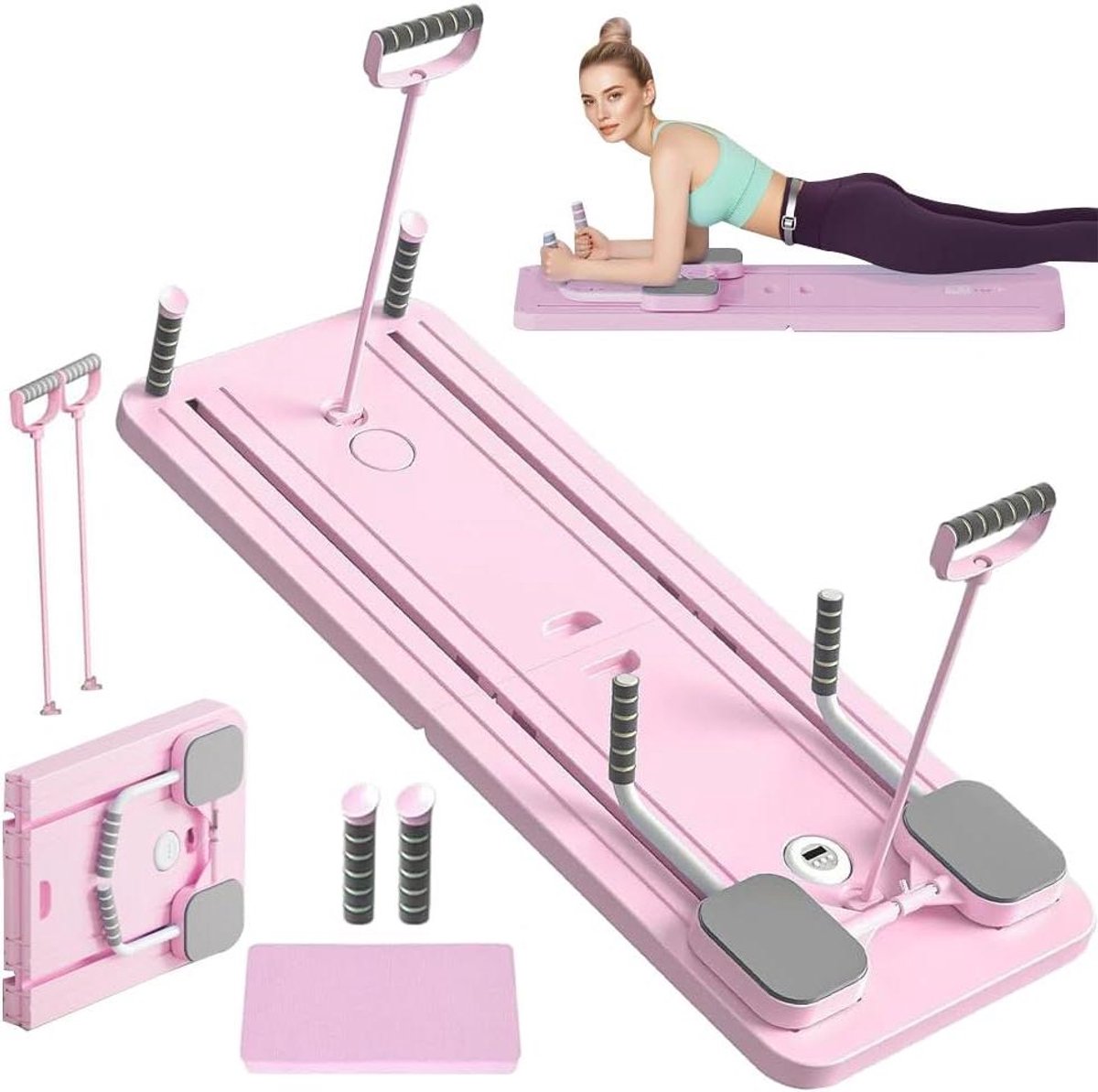 Pilates Board - Abdominal Trainer - Core Training - Automatische Terugslag - 106x41 cm - Roze