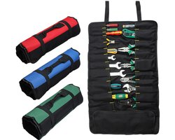 Sac de rangement enroulable avec compartiments pour clés et douilles, trousse à outils pour clés avec compartiments pour douilles, sac roulé professionnel pour électriciens, techniciens CVC, plombiers, charpentiers et mécaniciens - Bleu