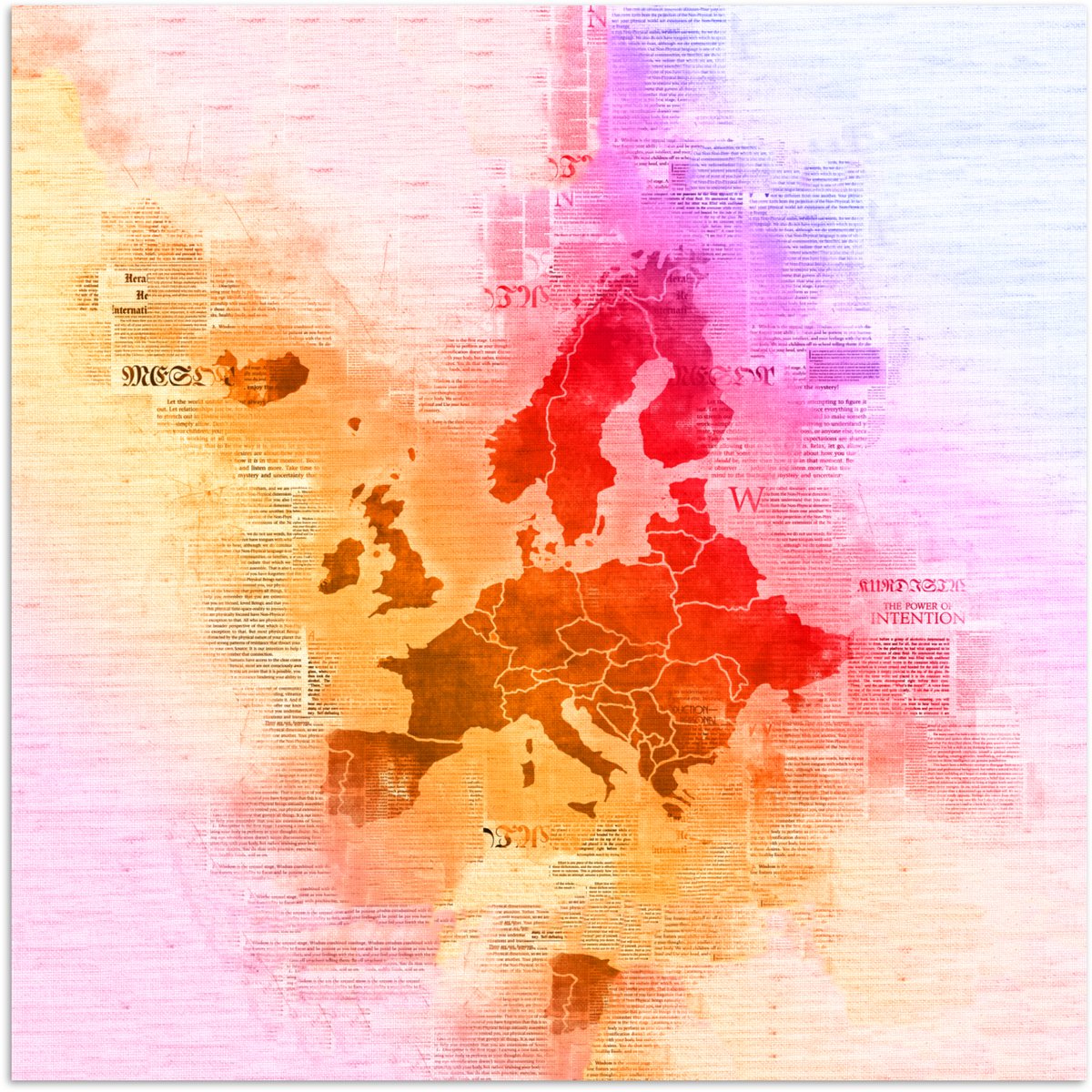 Poster 30x30 cm - Kaart - Europa - Verf - Kleuren - Posters - Kamer decoratie - Wanddecora