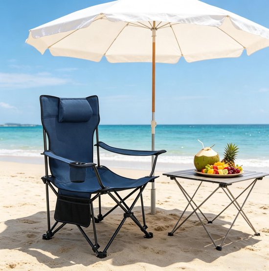 MIVRAY Campingstoel 160 x 84 x 88,5 cm - Verstelbare Rugleuning Met Uitschuifbare Voetensteun - Voor Camping En Strand - Oxford Stof En Staal Blauw — afbeelding 3