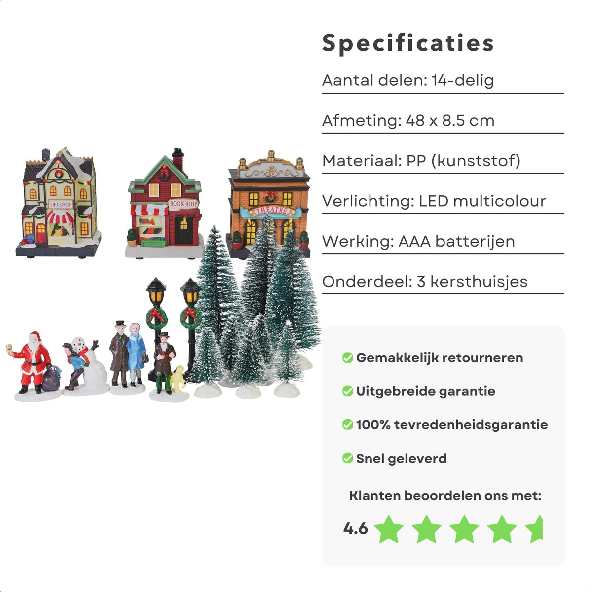 Cheqo® Verlichte Kersthuisjes - Kersttafereel - Kerstdorp - Kerstdecoratie - Miniatuur Winterdorp - LED Decoratie – foto 3