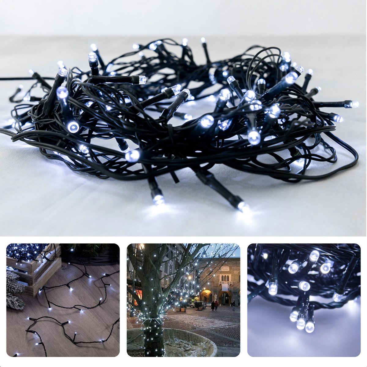 Cheqo Kerstverlichting - Kerstboomverlichting - Kerstlampjes - Sfeerverlichting - LED Verlichting - Voor Binnen en Buiten - Tuinverlichting - Feestverlichting - Lichtsnoer - 8 Lichtfuncties - Wit - Geheugen - 180 LED's - 13.5M