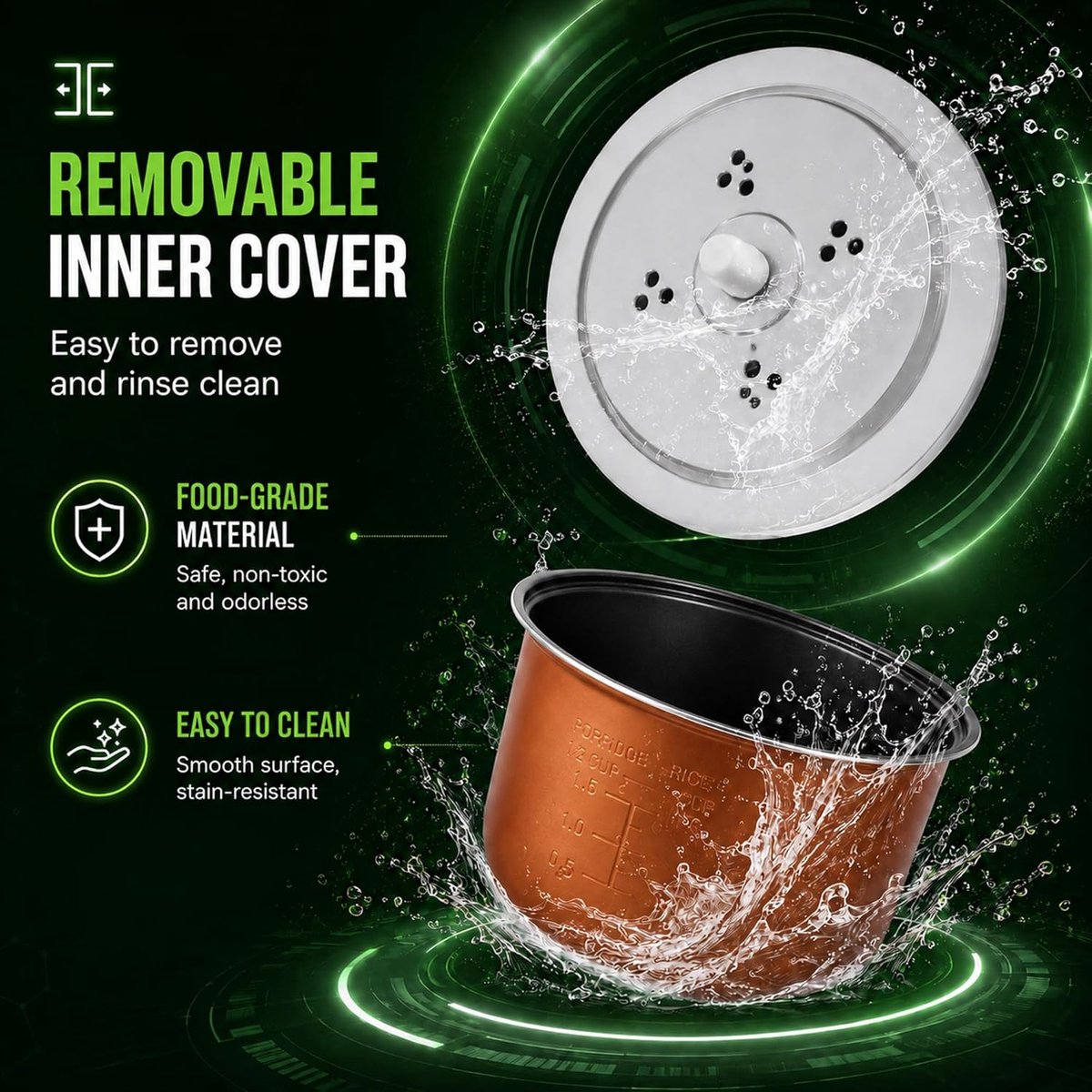 Rice Cooker Mini Elektrische rijstkoker, 1,2 l met Low Sugar-functie en stoompan voor 1-2 personen, 5 multicooker-programma's, Rice Cooker Mini met warmhoudfunctie, timer (groen) – foto 6