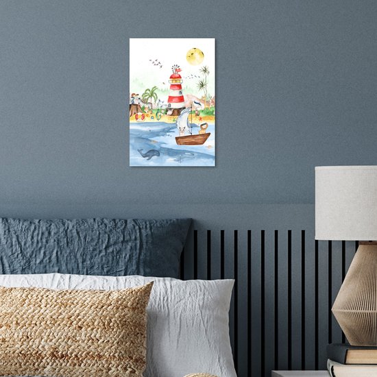 Poster kinderen - Wanddecoratie jongens - Strand - Dieren - Kinderen - Vuurtoren - Poster kinderkamer - 20x30 cm - Decoratie kinderkamers - Kinderkamer decoratie - Poster Babykamer — afbeelding 4