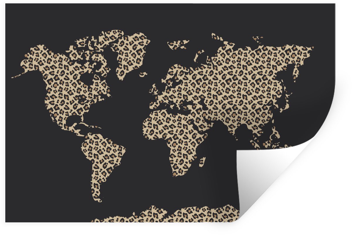 Muurstickers - Sticker Folie - Wereldkaart - Dierenprint - Luipaard - 120x80 cm - Plakfoli