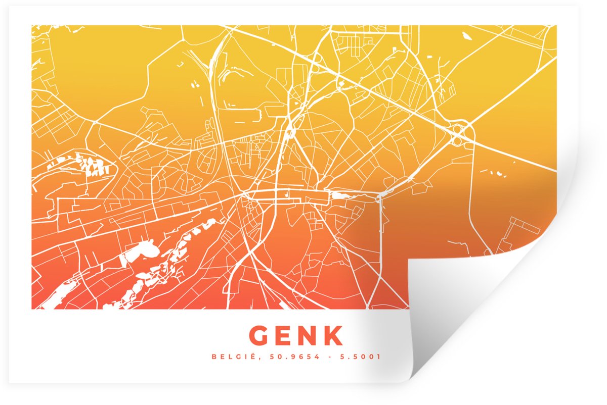 Muurstickers - Sticker Folie - Stadskaart - België - Genk - Geel - 30x20 cm - Plakfolie - 