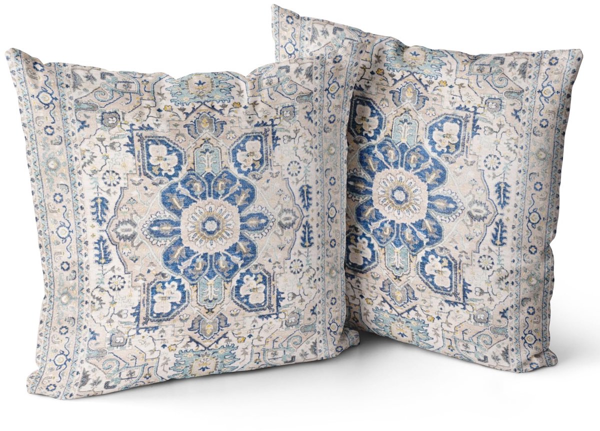 Set van 2 decoratieve kussenhoezen met bloemenpatroon, 45 x 45 cm, Boheemse vintage bloemen, fluwelen kussenslopen van korte pluchestof, voor slaapkamer, bank, woondecoratie (hemelsblauw)