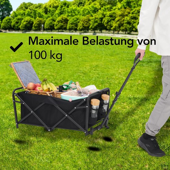 Opvouwbare Bolderkar - Transportkar Tuin - Boodschappen Vervoeren - 100KG Draagkracht - 90 x 50 x 75 CM - Zwart van Opvouwbare Bolderkar — afbeelding 2