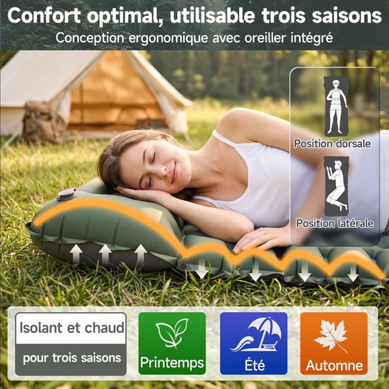 Solidchoice- Luchtmatras Ultralicht - Campingluchtmatras - Opblaasbaar - Geïntegreerd Kussen - 196 x 74 x 9 cm - Duurzaam 40D TPU - Slaapmat van Solidchoice — afbeelding 3