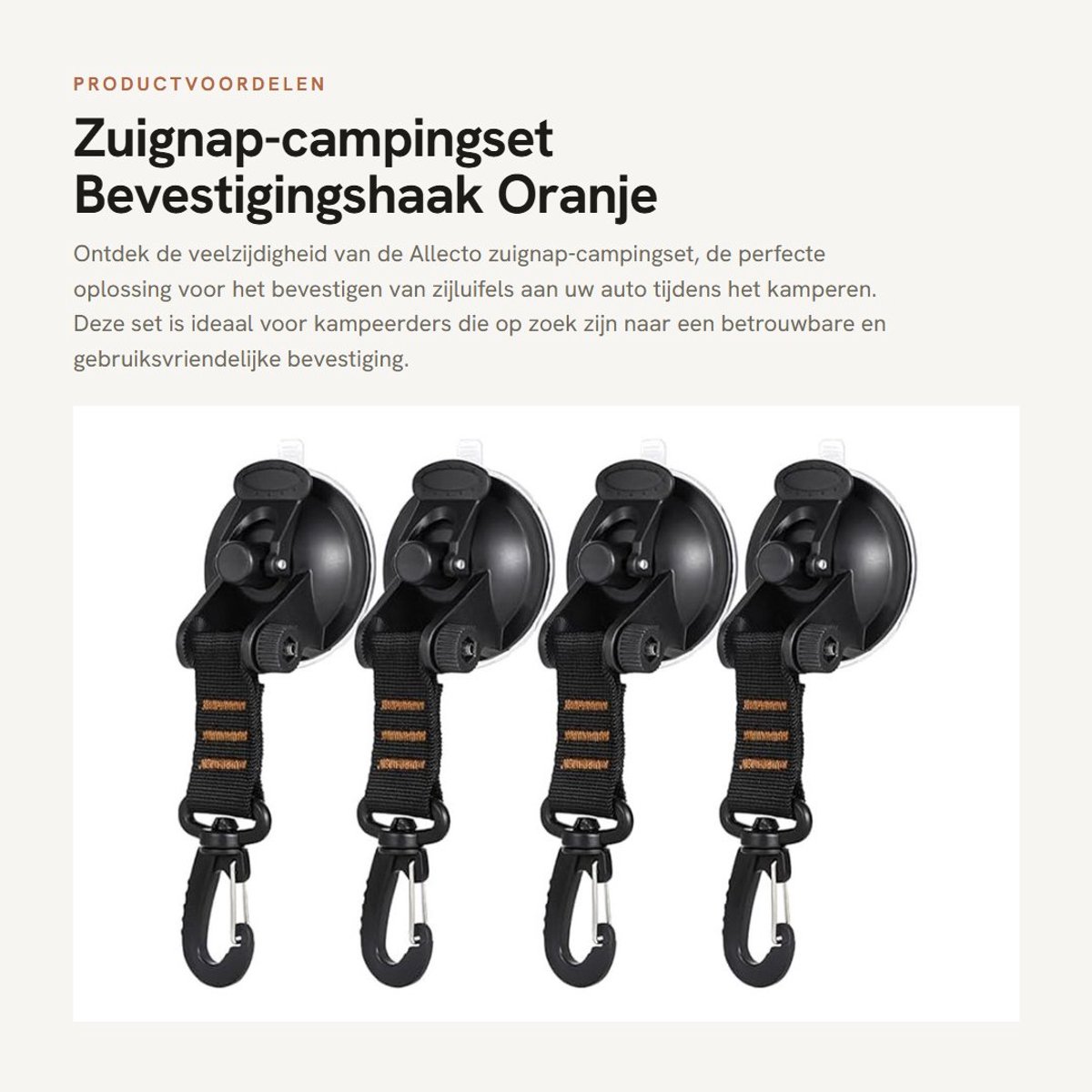 Dailygoods- Zuignapset 4-delig - Zuignapbevestigingshaak - Zuignapanker - Hoogwaardig materiaal - Maximaal draagvermogen 10 kg - Voor auto-zijluifels - Zuignaphaak